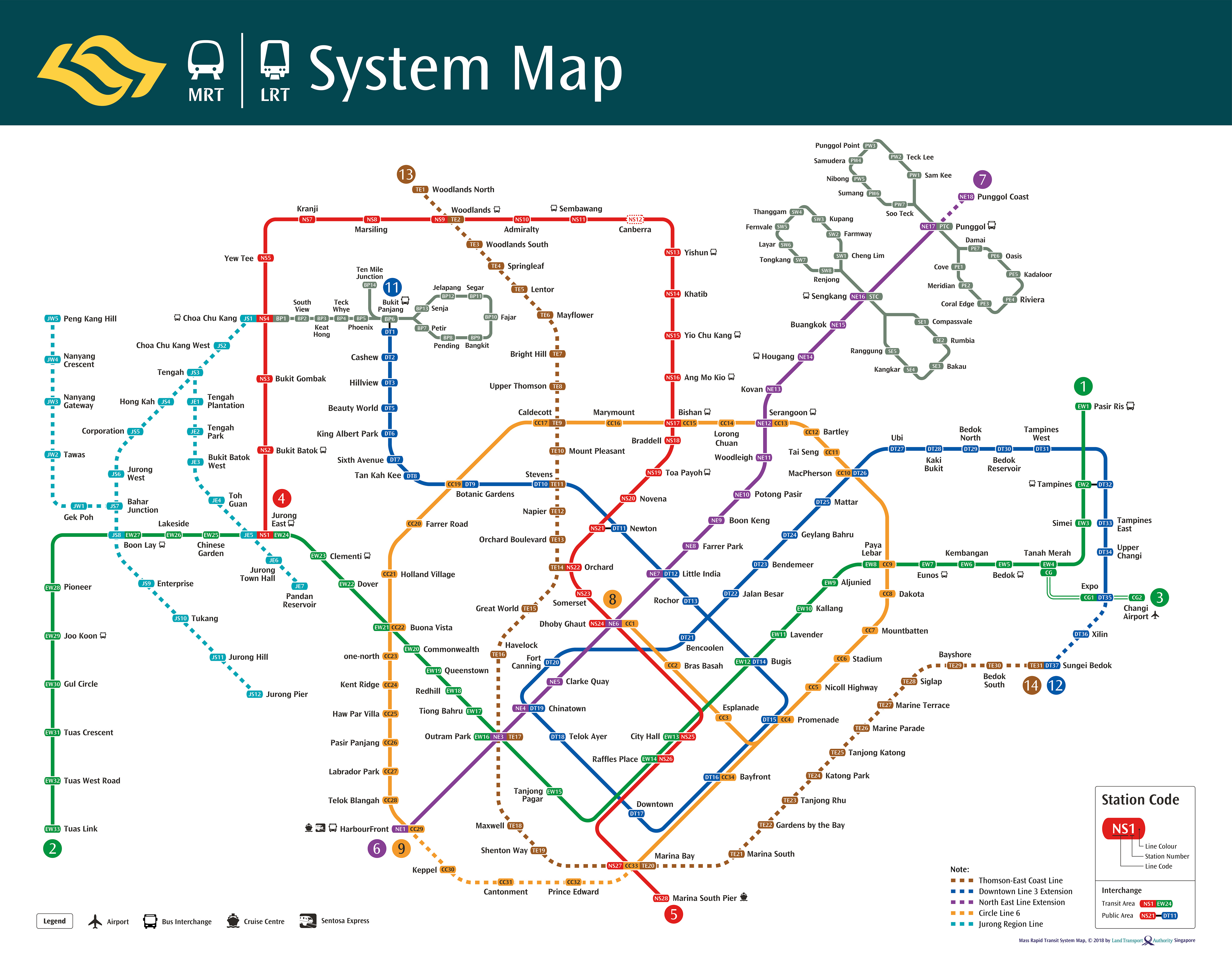 2018新加坡地铁线路图超高清下载