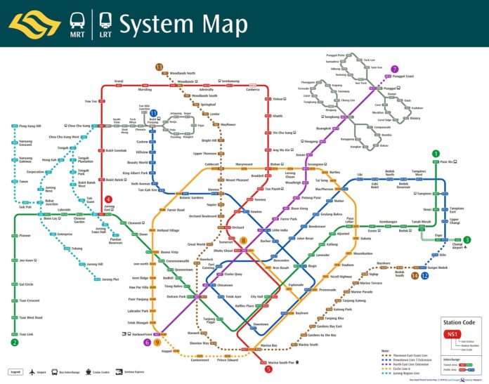 2018新加坡地铁线路图MRT MAP